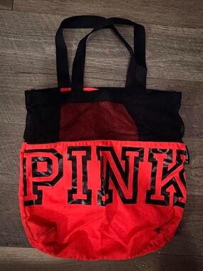 NEW🎉 PINK Victoria's Secret Neon Orange Black Mesh Tote bag